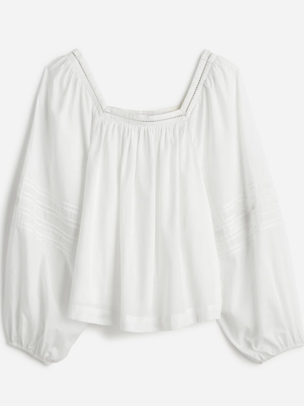 Square-Neck Long-Sleeve Top in Eyelet White